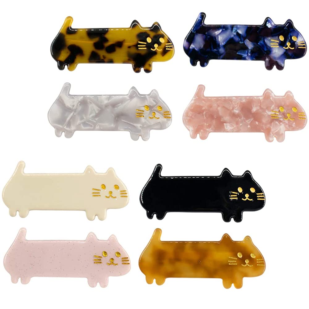 8Pcs Cute Kitty Hair Clips - Fashionable Cat Acrylic Hair Barrettes for Girls, Women, Teens & Students - Perfect for School, Parties & Daily Hair Accessories