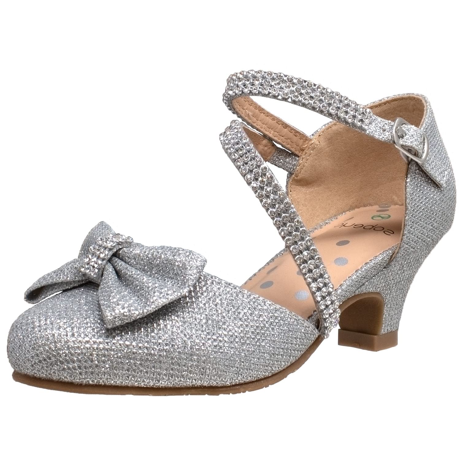 SOBEYO Girls Dress Shoes with Rhinestone Bow Accent - Low Heel Sandals for Toddler & Little Girls - Perfect for Weddings, Parties & Special Occasions