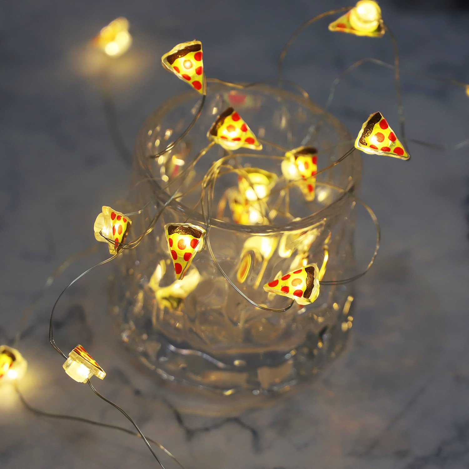 20 LED Pizza Copper String Lights - Battery Operated Waterproof Fairy Lights for Christmas, Birthday Party, Holiday & Summer Decor - Perfect for Indoor/Outdoor Pizza Themed Parties, Restaurants & Backyard Decorations