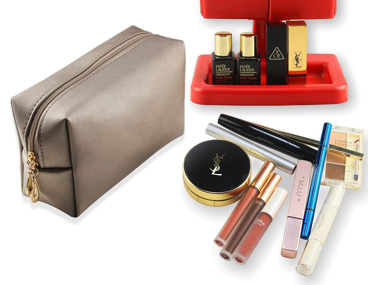 Portable Waterproof Makeup Bag for Women - Small Cosmetic Pouch & Toiletry Travel Organizer (Grayish Brown) - Perfect for Travel, Gym, and Daily Essentials Storage