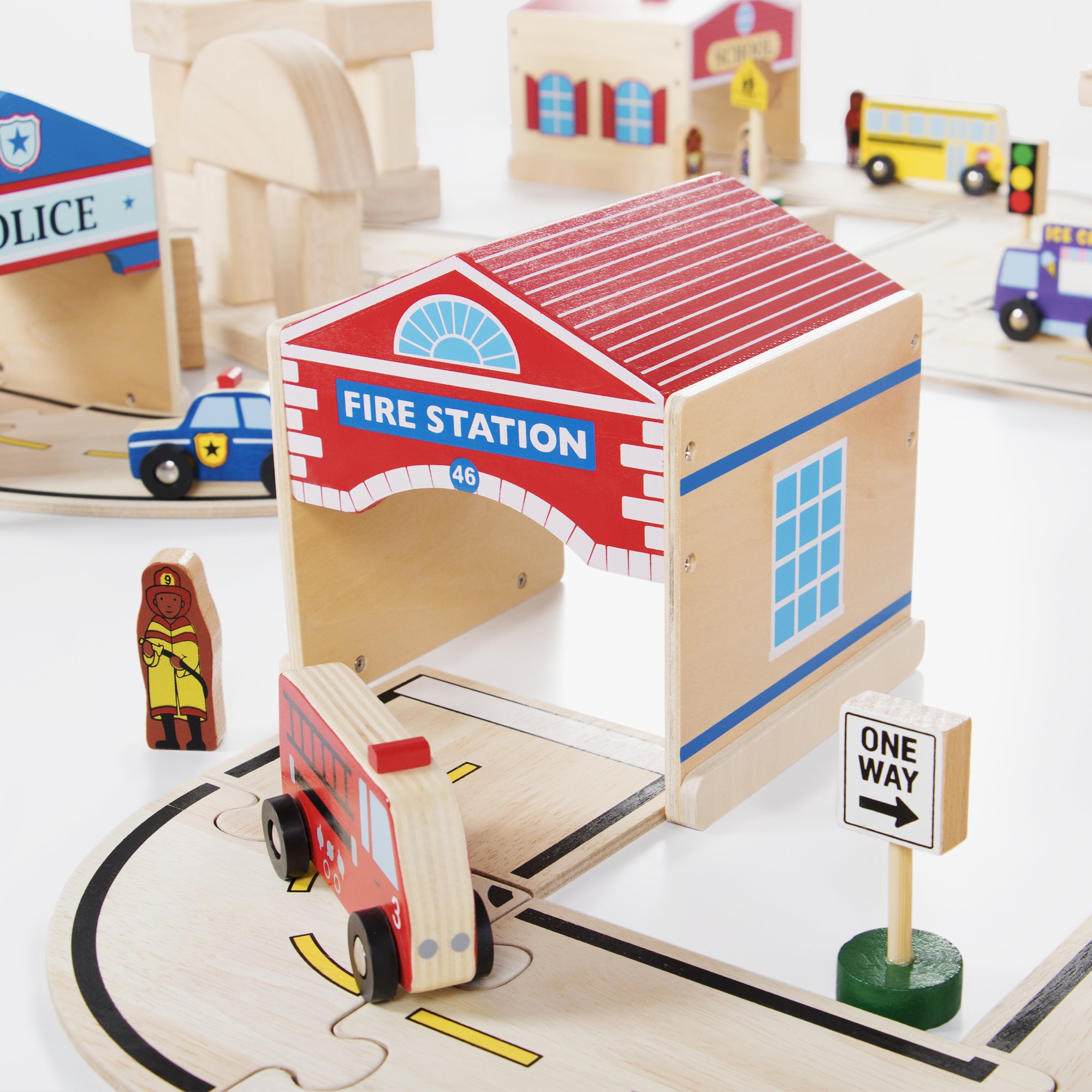Guidecraft Community Buildings Block Play Set - 6 Educational Toys for Kids (Fire Station, Police Station, Hospital, School, Grocery Store & Gas Station) | STEM Learning, Pretend Play & Early Childhood Development | Perfect for Classroom, Daycare & Home Playtime