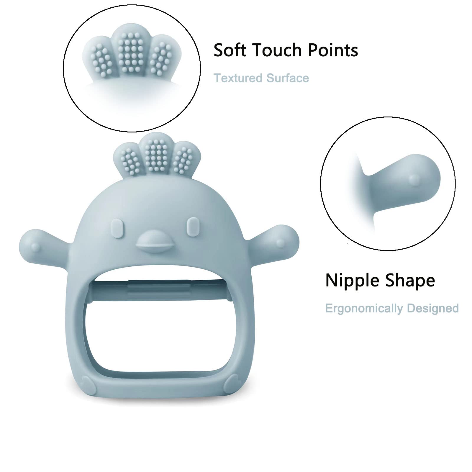 PandaEar 2 Pack Silicone Baby Teething Toys - Soft Chewable Mitten Teethers for Infants & Toddlers | BPA-Free Soothing Hand Pacifier for Teething Pain Relief (White/Blue) | Perfect for On-the-Go, Daycare & Home Use