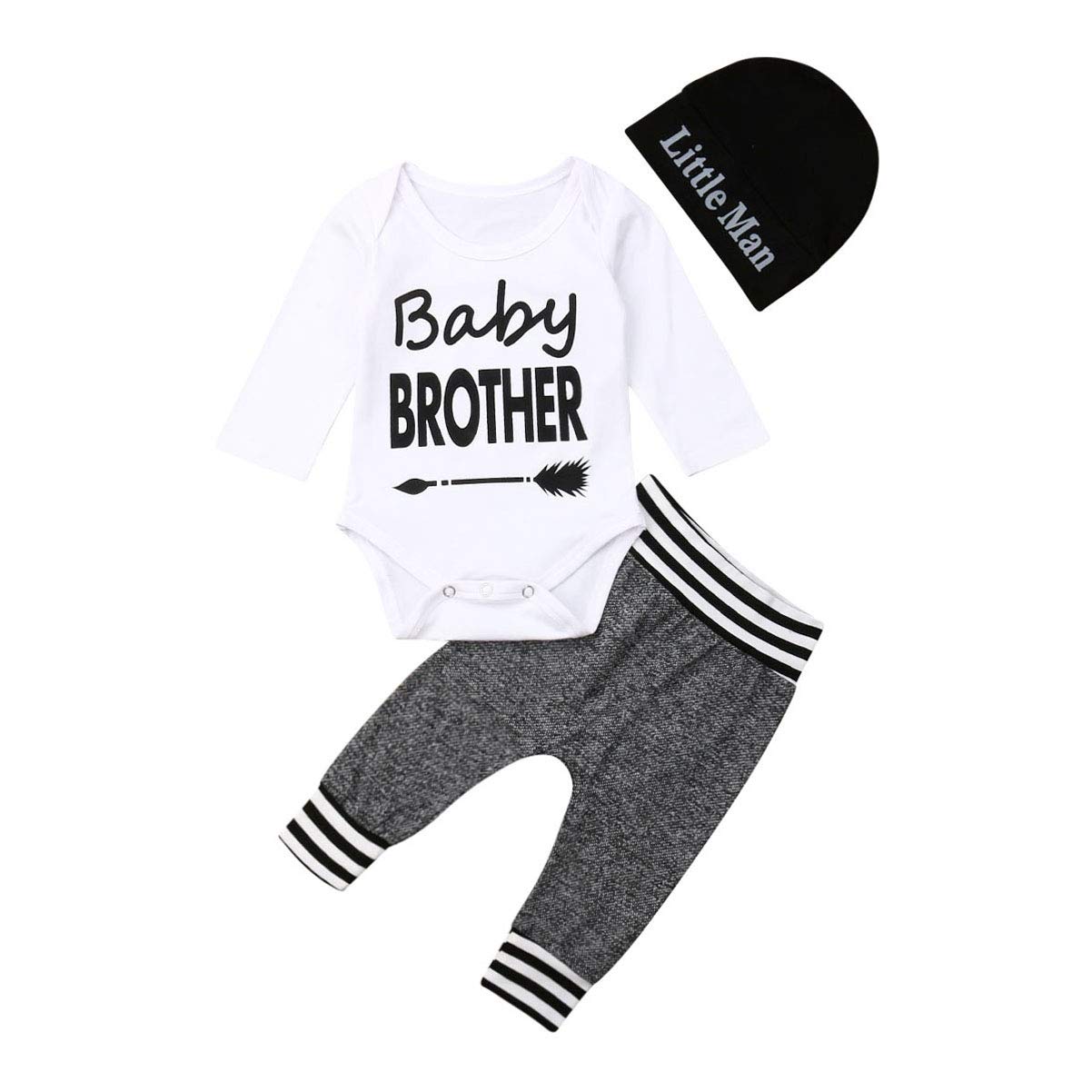 Baby Boy Outfits Set - Newborn Letter Print Romper, Long Pants & Hat 3-Piece Clothing Set | Cute Infant Brother & Little Man Style | Perfect for Photoshoots, Family Gatherings & Everyday Wear