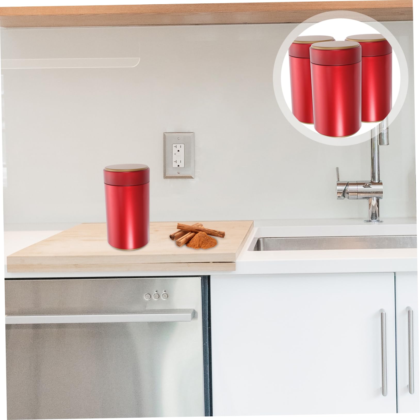3-Piece Airtight Tea Tin Canisters Set - Small Kitchen Storage Containers for Tea, Coffee, Sugar & Loose Leaf (Red, 160ml) - Perfect for Pantry Organization & Gift Giving