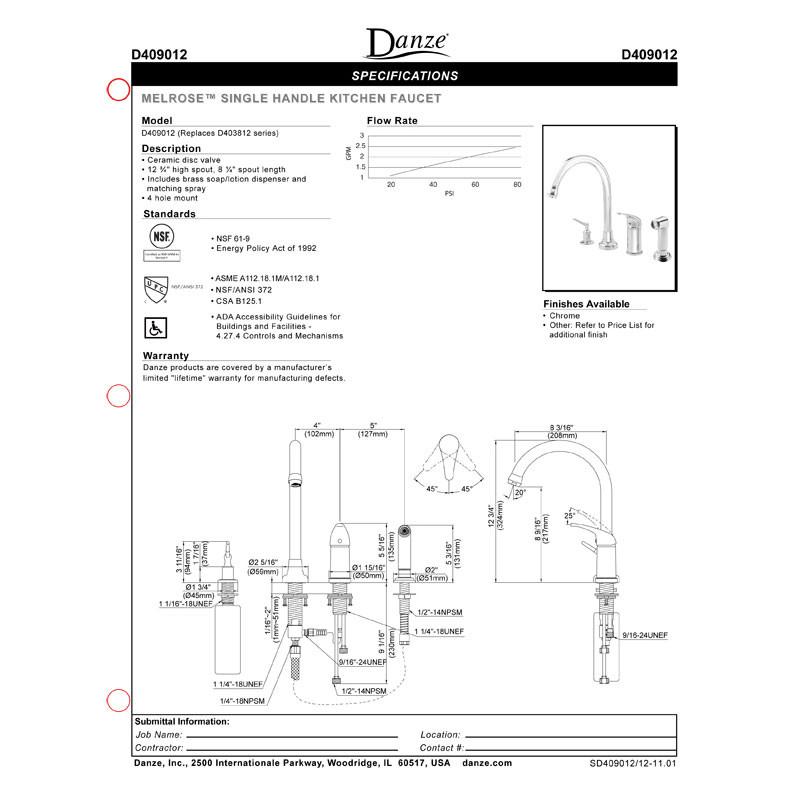 Danze Melrose Stainless Steel Widespread Kitchen Faucet with Pull-Down Sprayer and Soap Dispenser - Modern Touchless Design for Easy Cooking and Cleaning