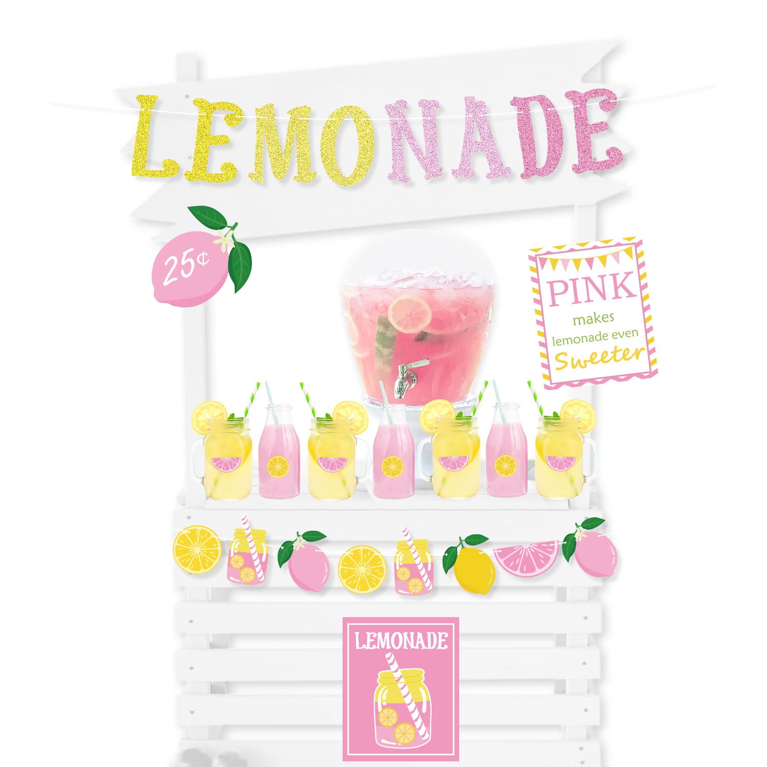 Lemon Party Decorations Set - Lemonade Stand Banner, Coffee Bar Signs & Lemon Stickers for Summer Parties, Baby Showers, Bridal Showers & Birthdays | Perfect for Outdoor Events, Themed Celebrations & DIY Decor