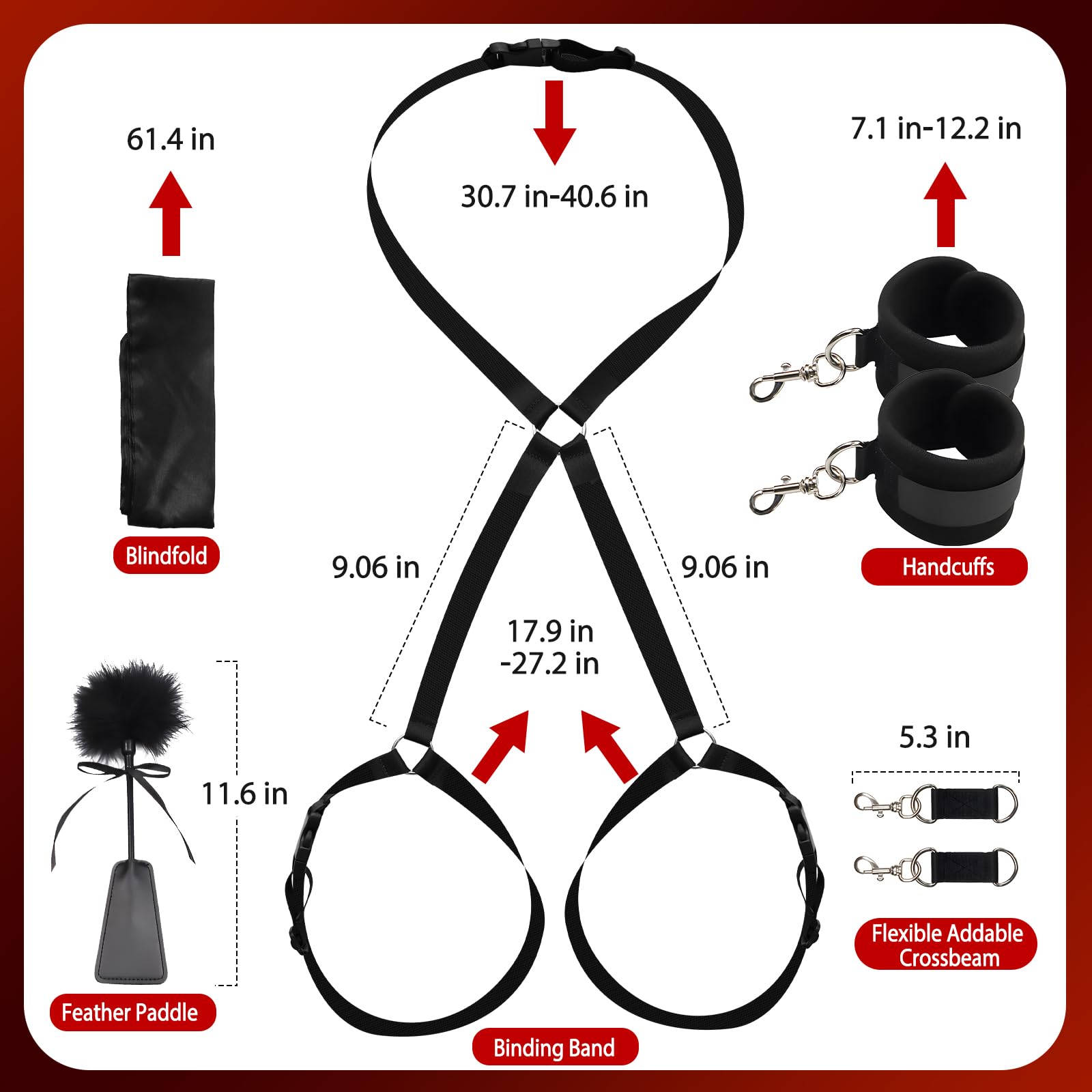 BDSM Bondage Kit for Couples - Adjustable Waist to Thigh Restraint Set with Handcuffs, Blindfold & Tickler - Adult SM Toys for Men & Women - Perfect for Bedroom Play, Roleplay & Spicing Up Relationships