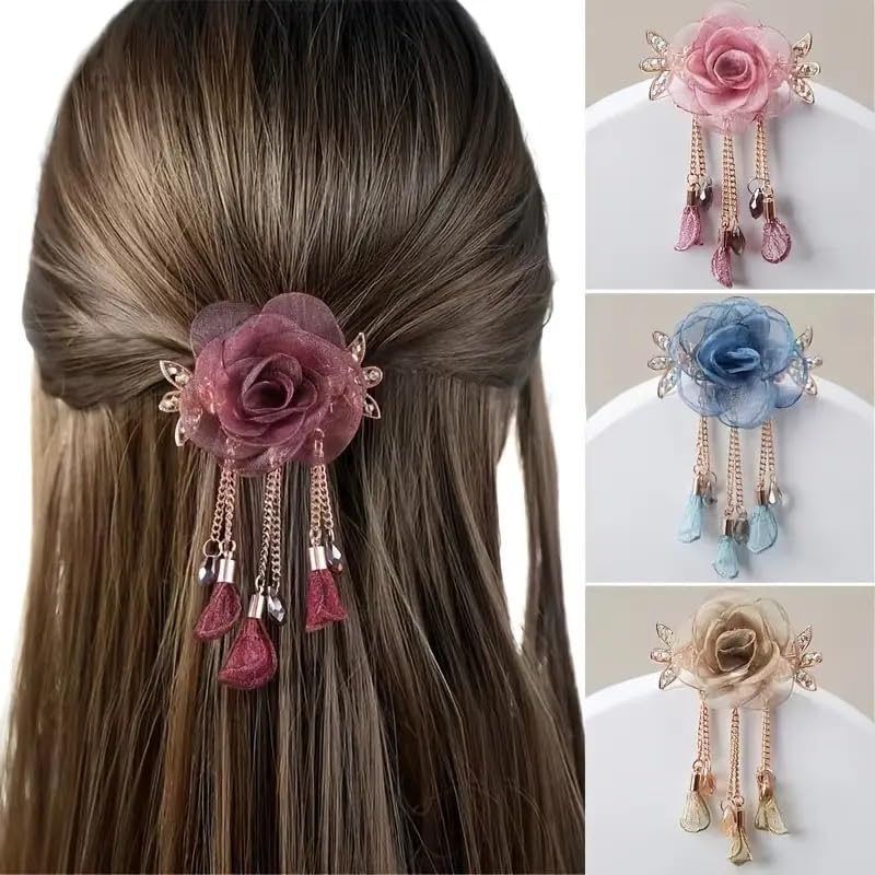 Elegant Metal French Barrette Hair Clip with Tassel - Floral Hair Accessories for Women & Girls - Perfect for Weddings, Parties and Everyday Wear