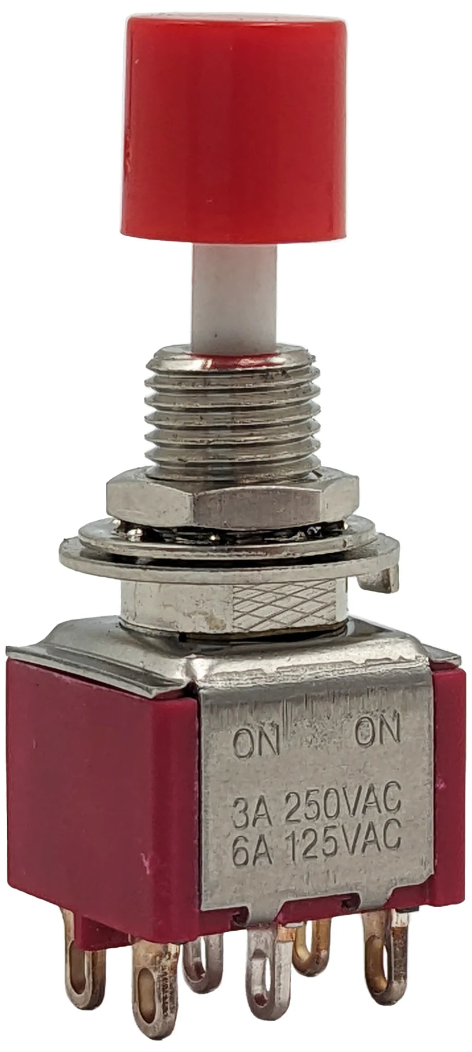 DPDT Alternate Action Pushbutton Switch - ON-ON Solder Lug Terminals - Perfect for Industrial Control Panels & DIY Electronics Projects