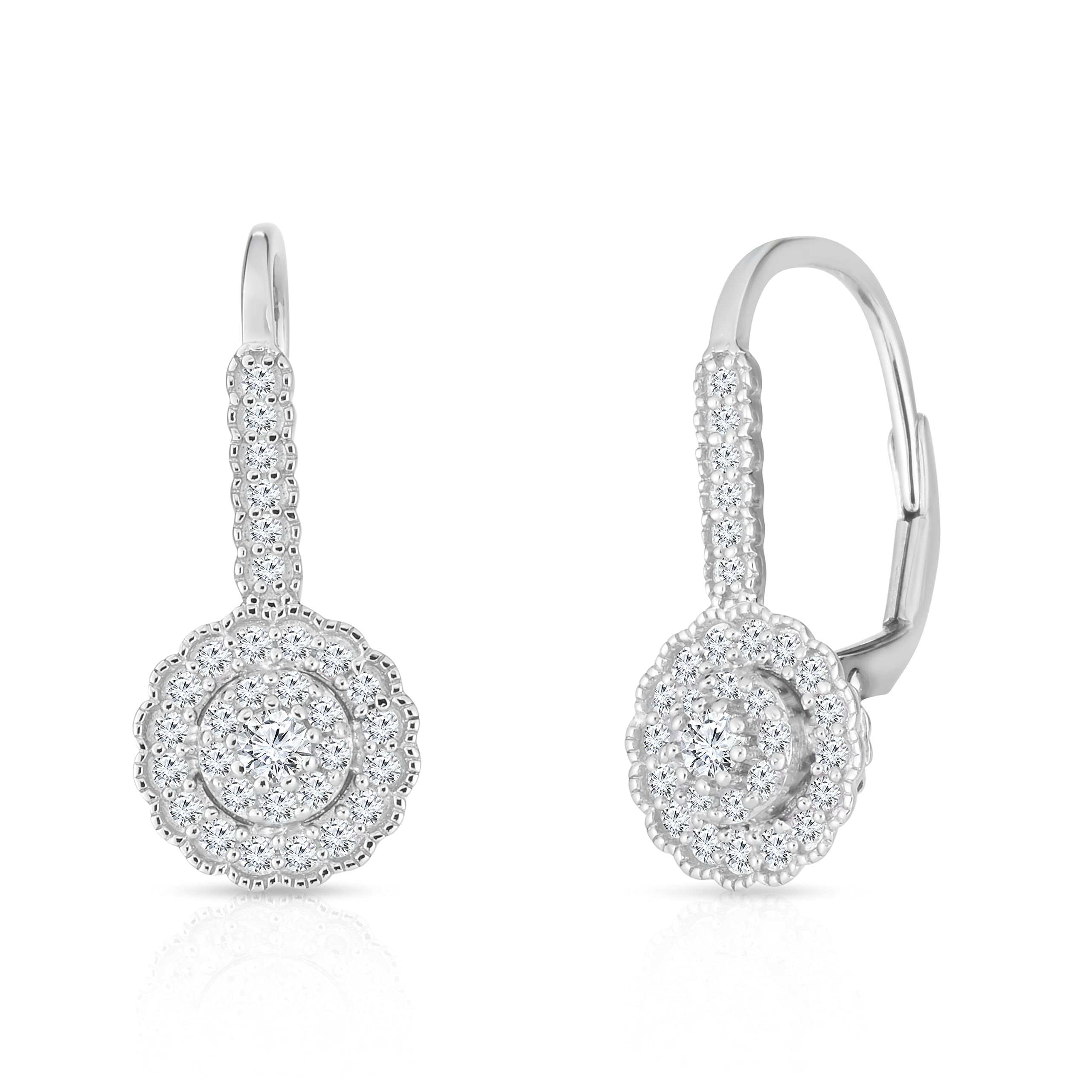 NATALIA DRAKE Antique Style Round Drop Leverback 1/2 Carat Diamond Earrings for Women - 925 Sterling Silver Rhodium Plated - Perfect for Weddings, Anniversaries & Special Occasions