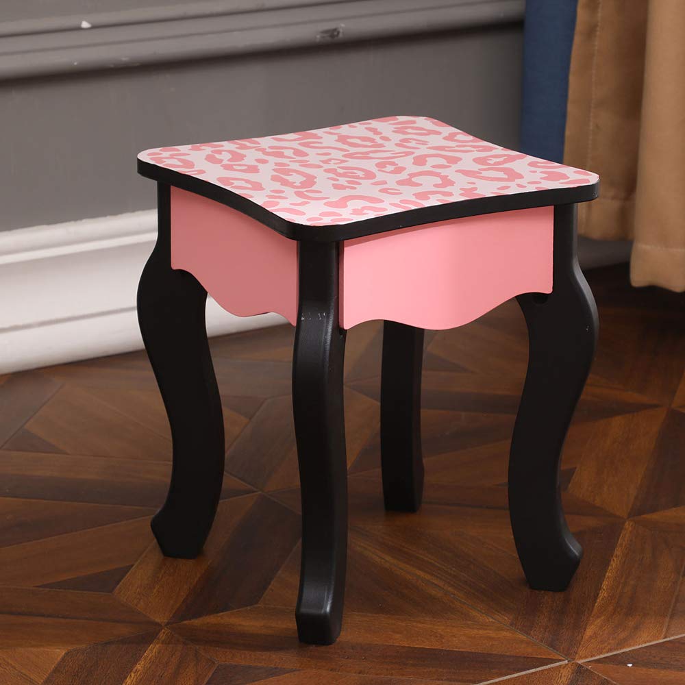 Vasitelan Kids Vanity Set with Mirror & Drawers - Little Girls Makeup Dressing Table with Stool, Folding Mirror for Bedroom | Perfect Birthday Gift for Toddlers & Princess Room Decor