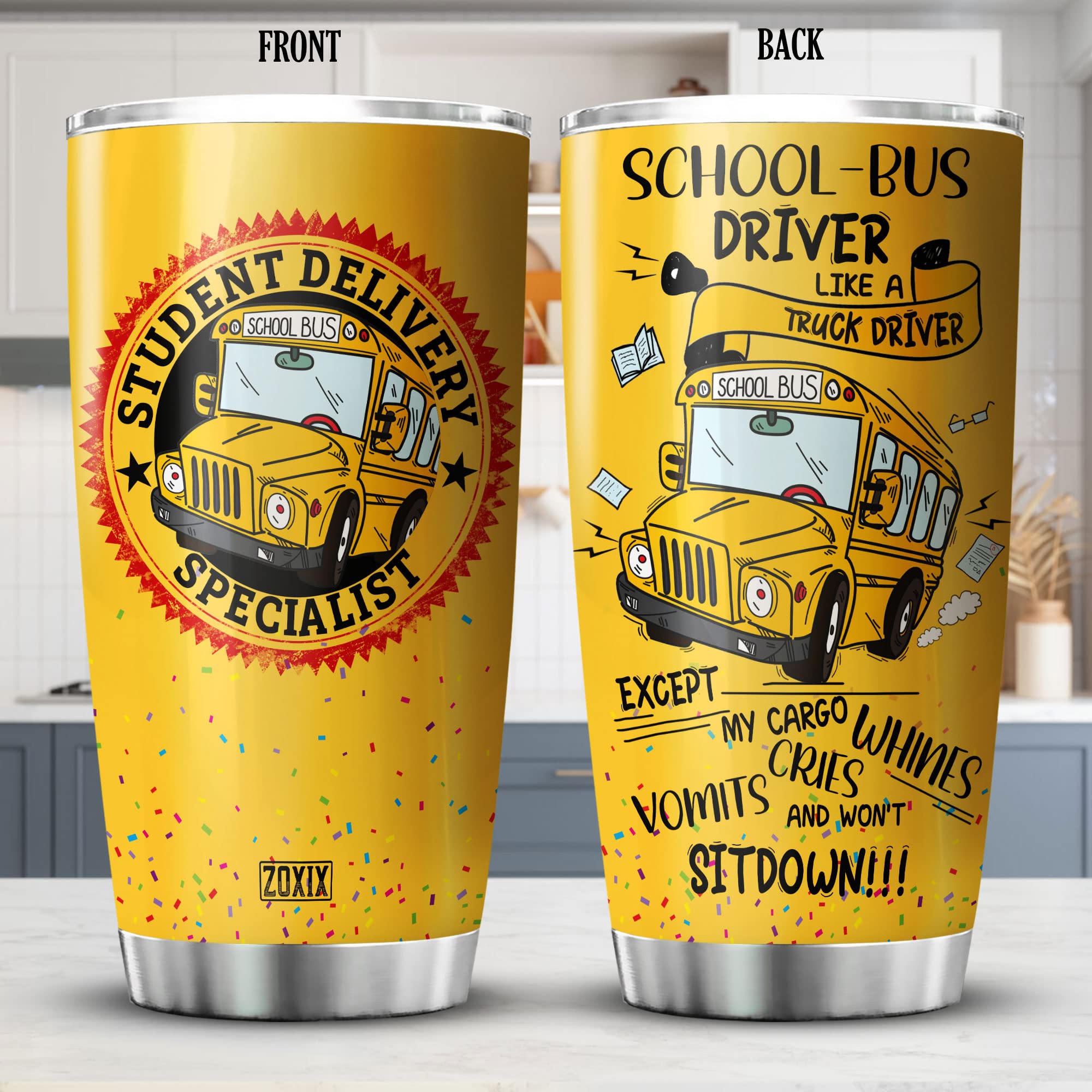 ZOXIX 20oz Insulated Stainless Steel Coffee Tumbler for Bus Drivers - Leak-Proof Travel Mug with Lid, Funny Quotes Design - Perfect for School, Delivery & Commuting - Great Back to School Gift & Bus Driver Appreciation Present