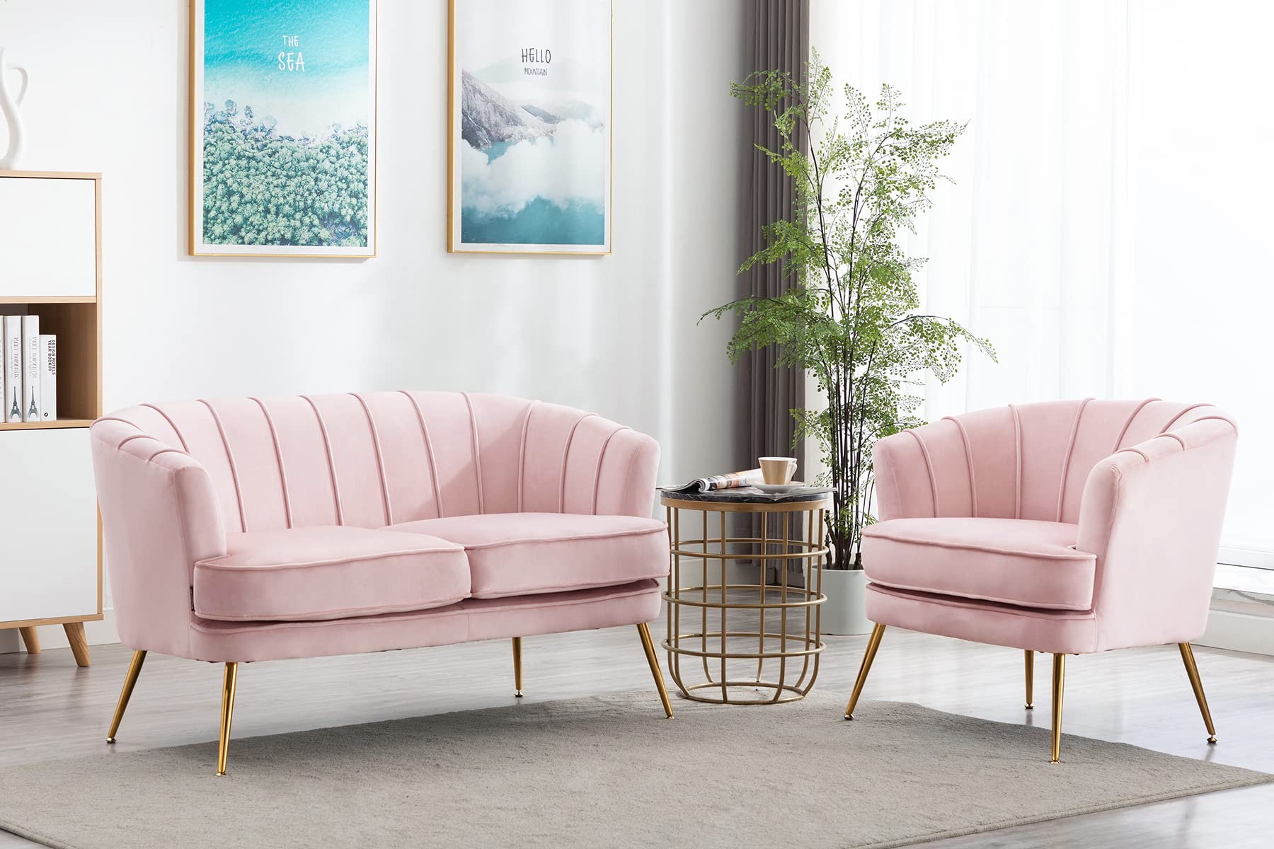 Velvet Barrel Chair with Golden Legs - Pink Tufted Accent Armchair for Living Room & Bedroom Decor