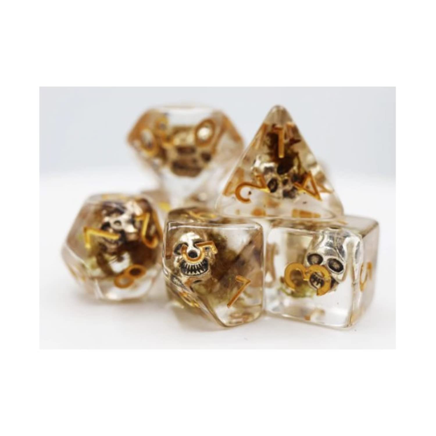 Premium Foam Brain Games Polyhedral Dice Set - Silver Pirate Skull with Gold Accents (7-Piece) for D&D, RPG, Tabletop Gaming & Collectors