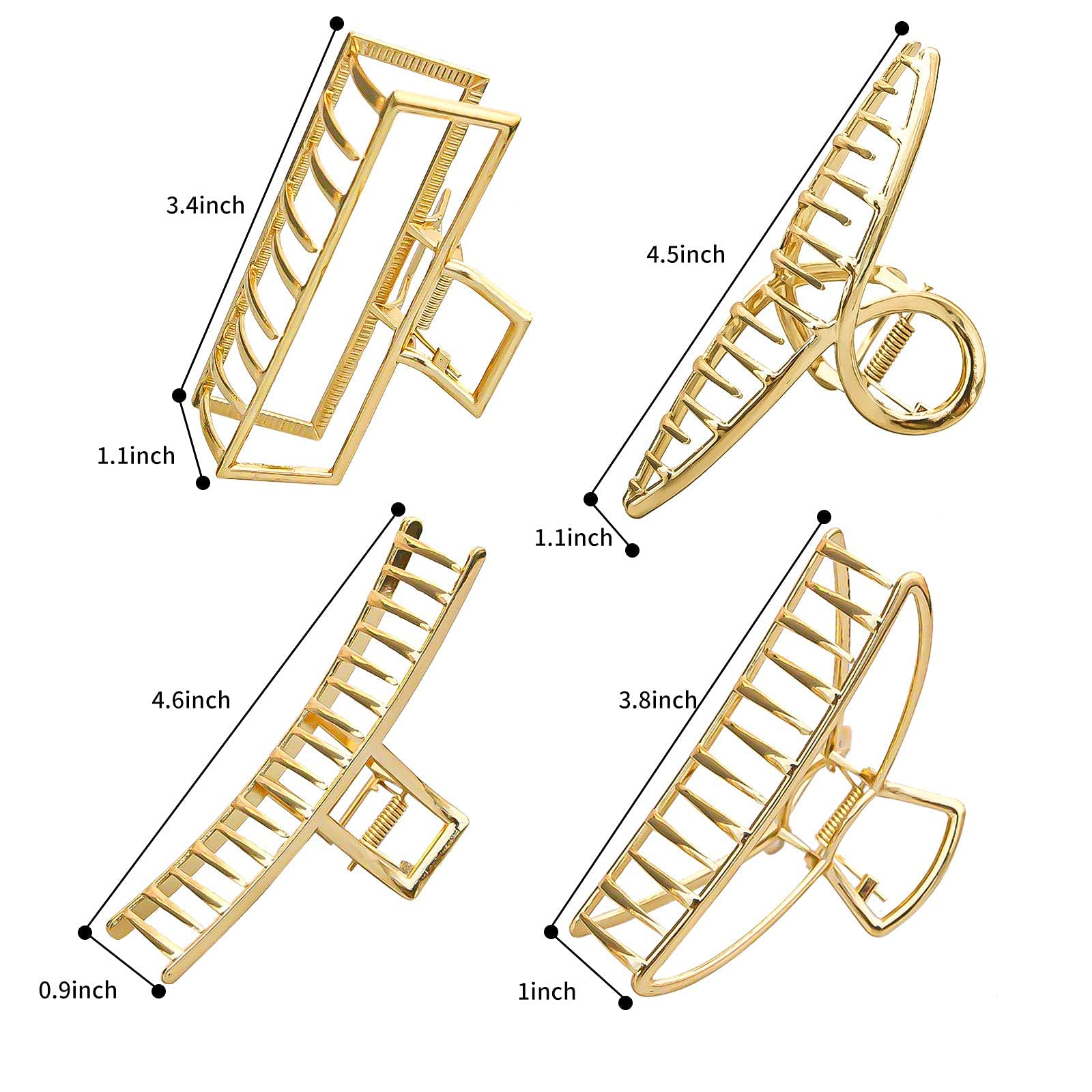 4 Pack Large Gold Hair Claw Clips for Women - French Design Metal Cross Banana Clips for Thick Hair - Non-Slip Hair Barrettes for Women & Girls - Perfect for Updos, Ponytails & Everyday Hairstyles