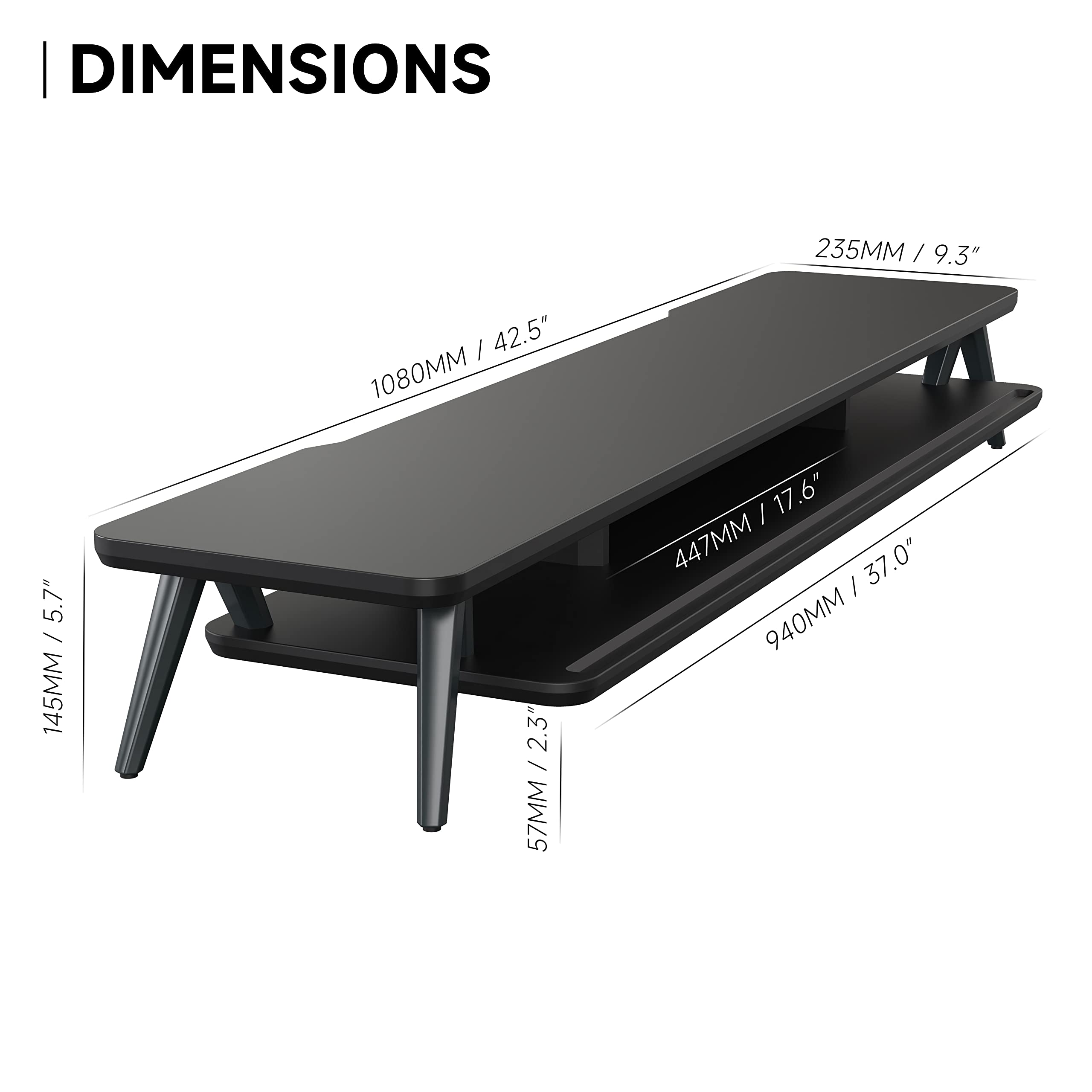 Dual Monitor Stand for 2 Screens - 42.5 Inch Wooden Desk Shelf with Storage Organizer & Cable Management - Perfect for Home Office Setup, Gaming Station, and Workspace Organization