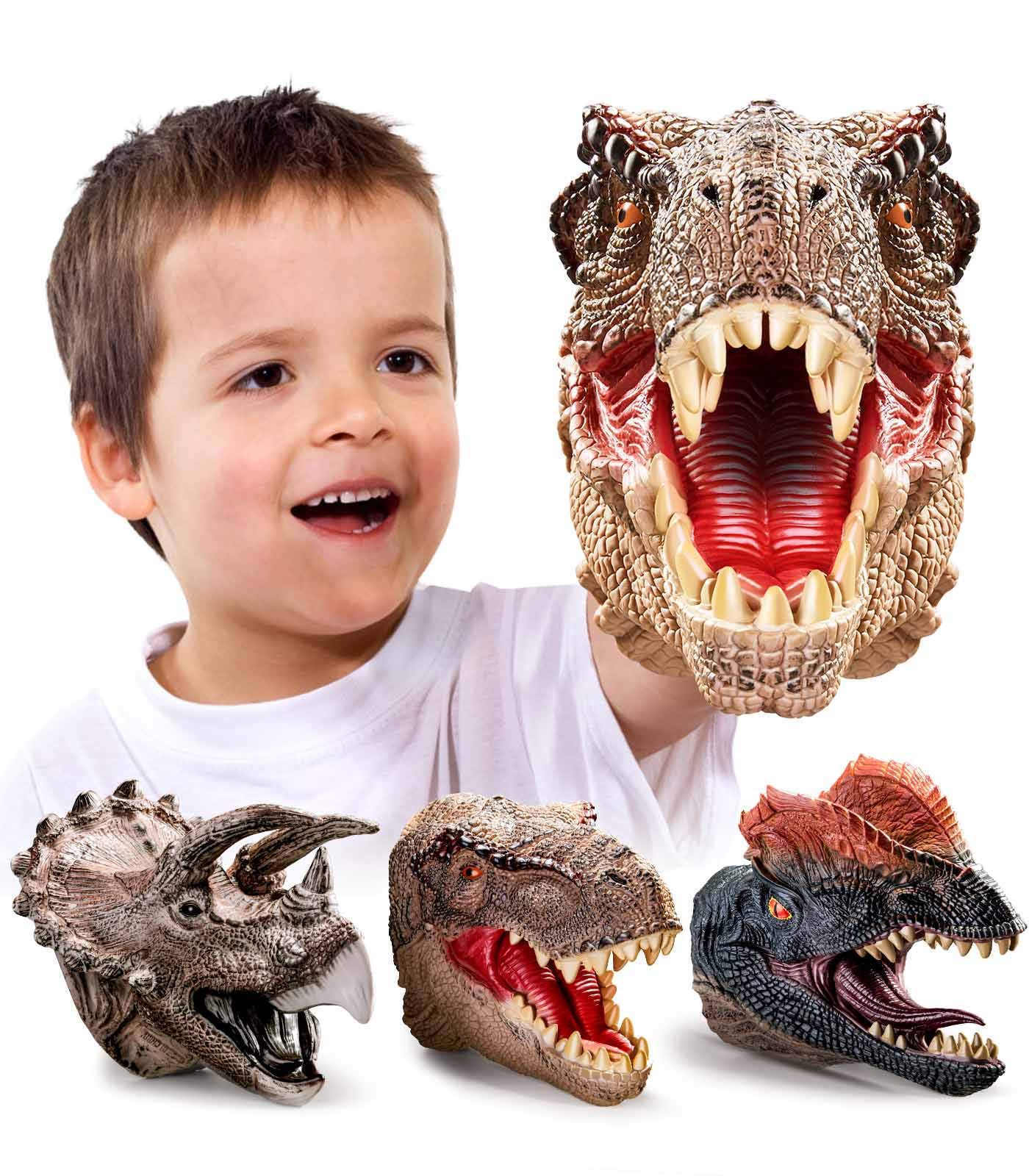 Geyiie Dinosaur Hand Puppets - 3 Pack Soft Plush T-Rex & Triceratops Puppet Toys for Kids Ages 3-5 | Interactive Role Play, Storytelling & Pretend Play | Perfect for Birthday Parties, Classroom Activities & Preschool Learning