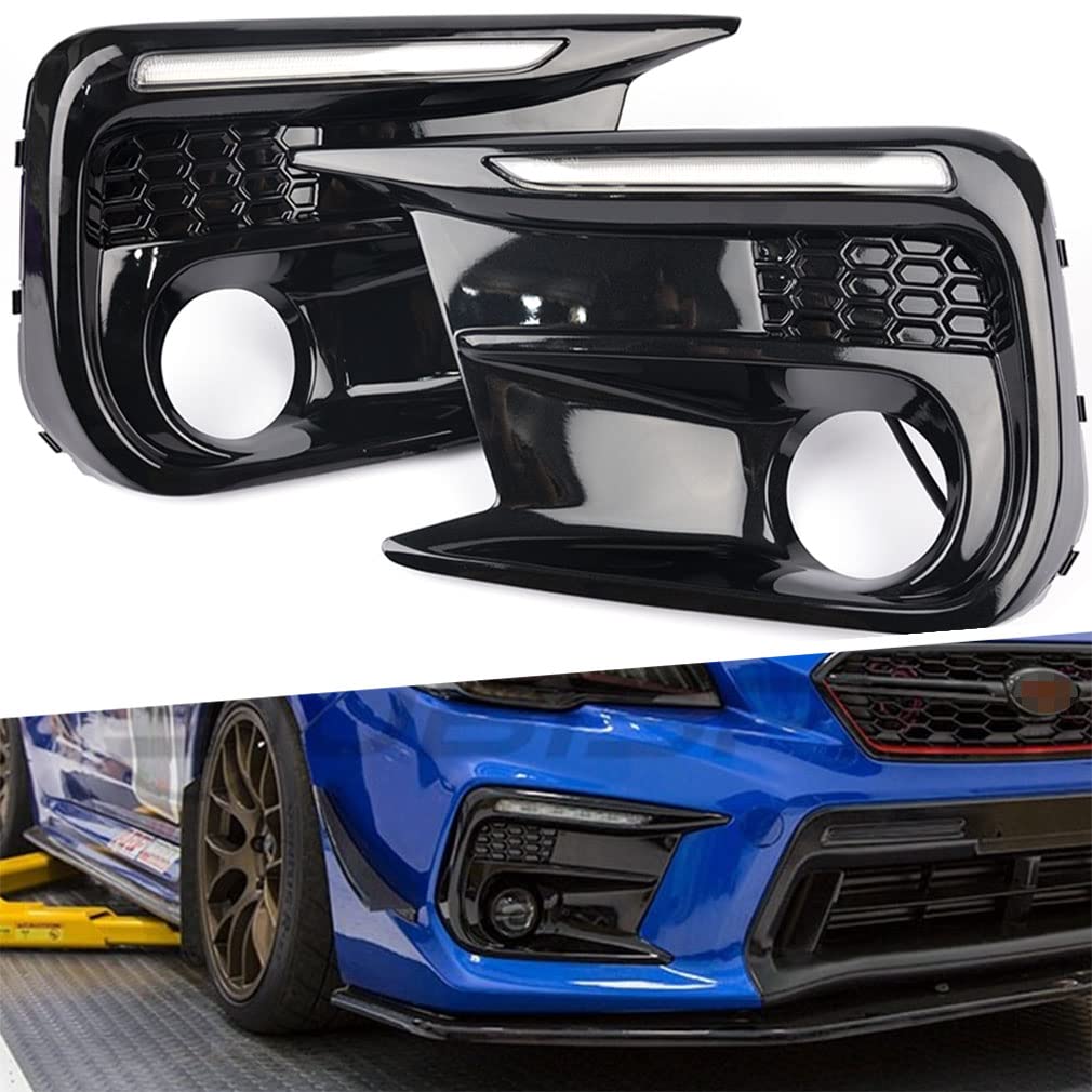 Subaru WRX STI 2018-2020 LED DRL Daytime Running Lights with Sequential Amber Turn Signals - Xenon White Fog Lamp Bezel Assembly for Front Bumper | Enhanced Visibility & Style Upgrade