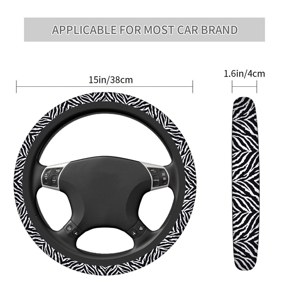 Swono Non-Slip Neoprene Steering Wheel Cover - 15 Inch Zebra Print Black Stretch-On Car Wrap for Comfort Grip & Protection | Perfect for SUVs, Trucks & Daily Commutes