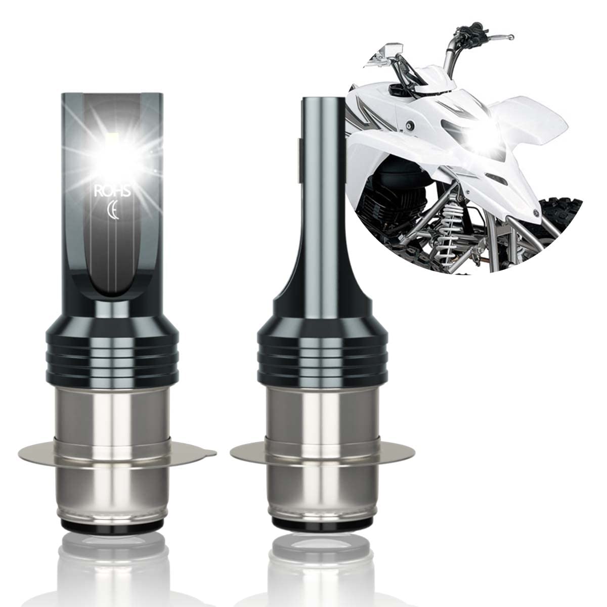 Yamaha Blaster 200 LED Headlight Bulbs (1995-2006) - H6 H6M P15D High Low Beam Conversion Kit - 6000K White Super Bright 300% - Plug and Play - Pack of 2 - Perfect for Off-Road, Trail Riding & Night Adventures