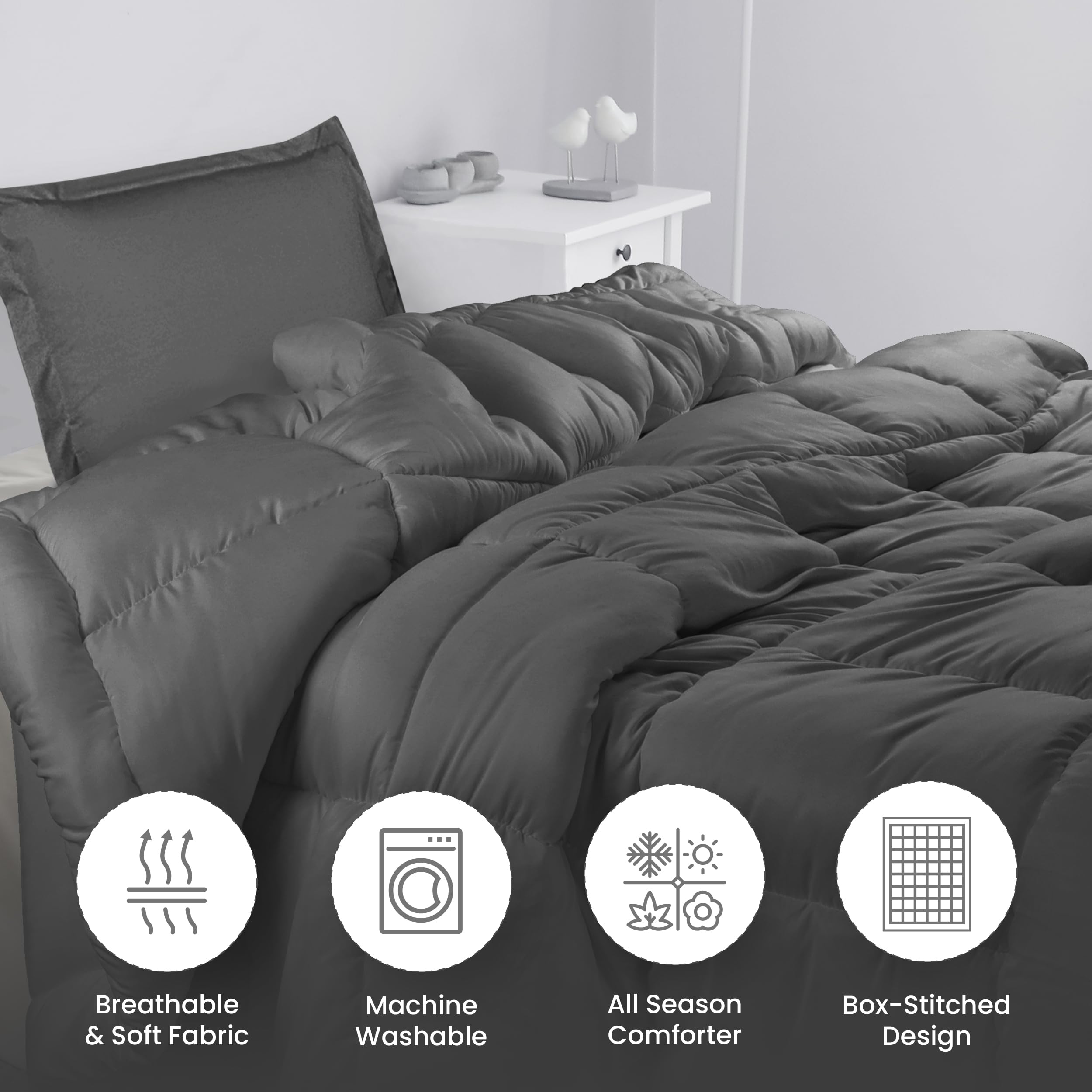 Utopia Bedding Twin Comforter Set for Kids - 1 Pillow Sham, Down Alternative Grey Bedding Set | Soft, Comfortable & Machine Washable | Perfect for Kids' Rooms, Sleepovers & Cozy Bedtime