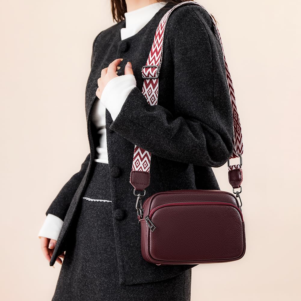 DKIIL NOIYB Genuine Leather Crossbody Bags for Women - Adjustable Wide Strap with Multiple Pockets, Stylish Shoulder Handbag Purse for Daily Use, Travel, Shopping & Work