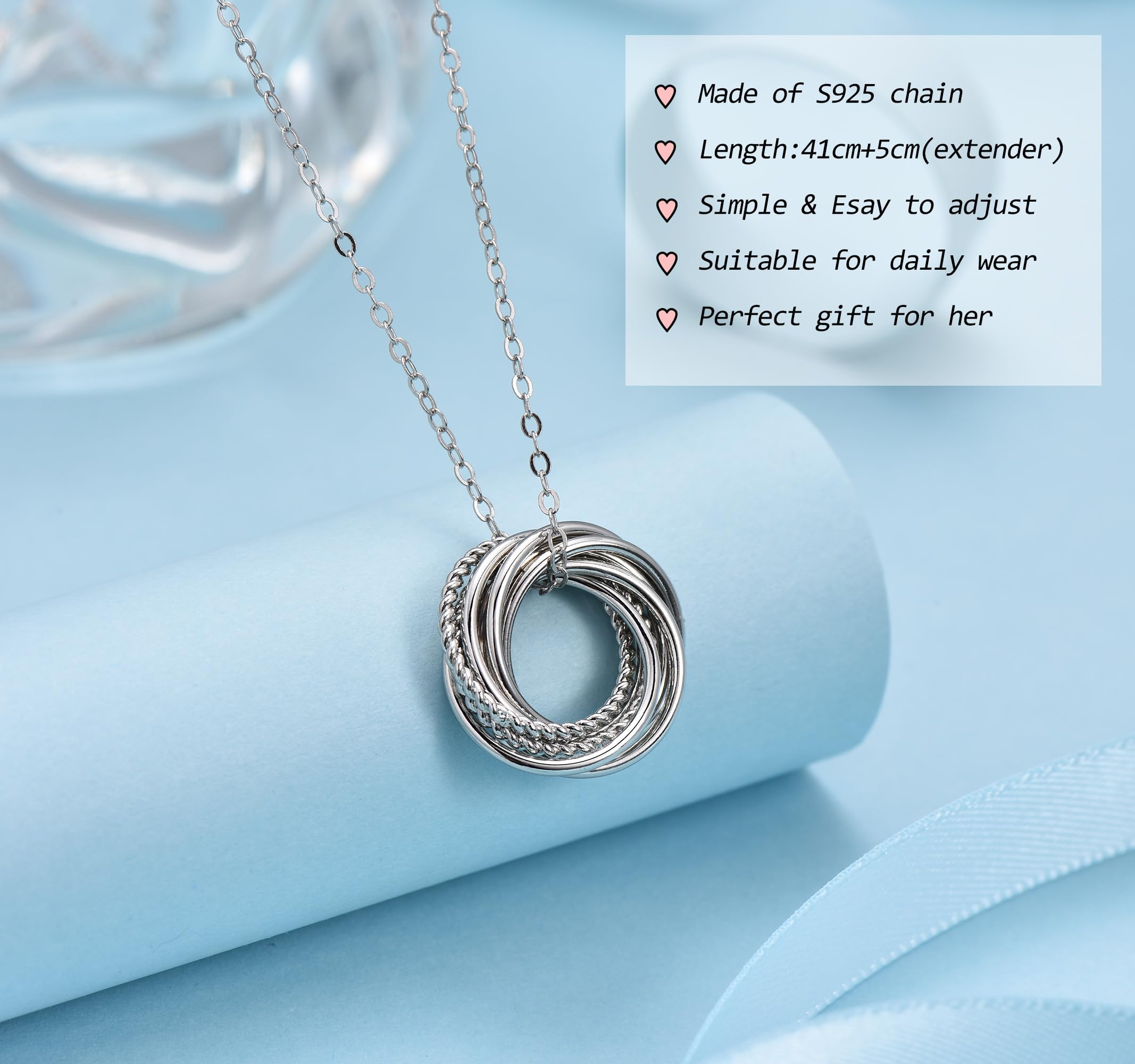 USEEDOVIA Sterling Silver Circle Necklace - 30th 40th 50th 60th 70th Birthday Gift for Women, Elegant Jewelry for Mom, Friend, Daughter, Sister, Wife - Perfect for Milestone Celebrations & Special Occasions