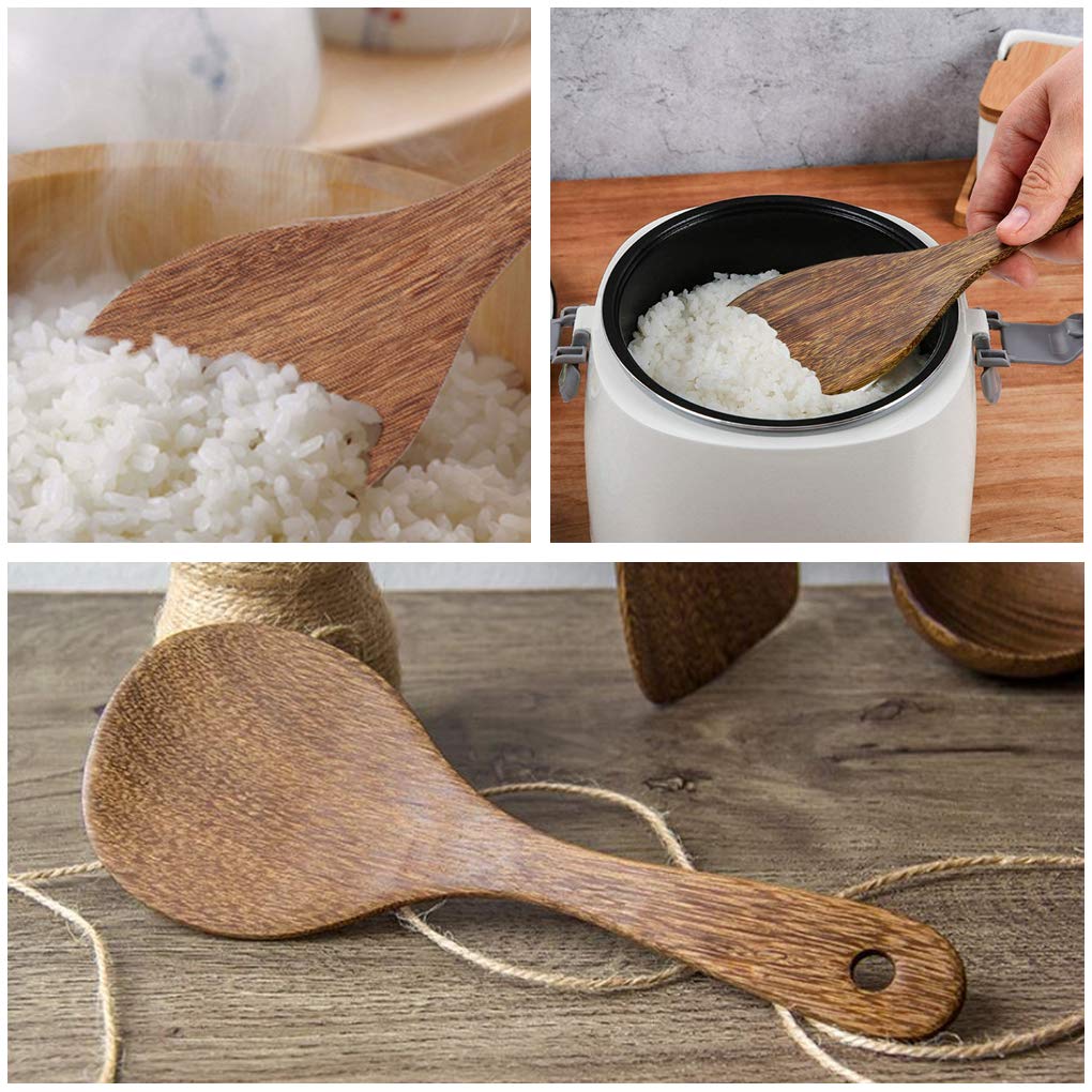 2 Pack Wooden Rice Spoon & Spatula Set - Non-Stick Kitchen Utensils for Cooking & Serving