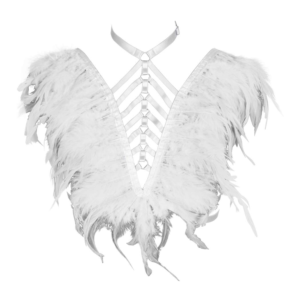 Women's Feather Body Harness Bra - Adjustable Gothic Punk Underwear with Elastic Straps for Women (MLCO0055) | Perfect for Nightclubs, Concerts, and Gothic Fashion Outfits