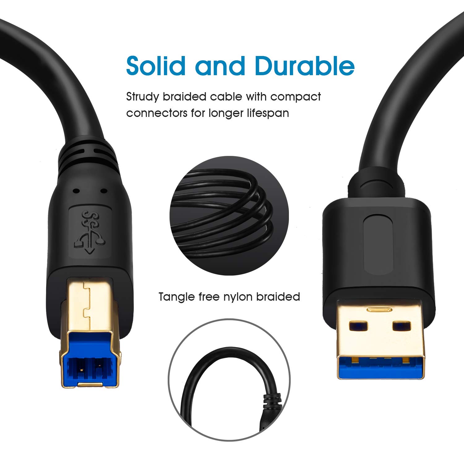 High-Speed USB 3.0 A Male to B Male Cable 25Ft (8M) - SuperSpeed Data Transfer for Scanners, Printers, External Hard Drives | Perfect for Office Equipment, Desktop Setup & Data Backup Solutions