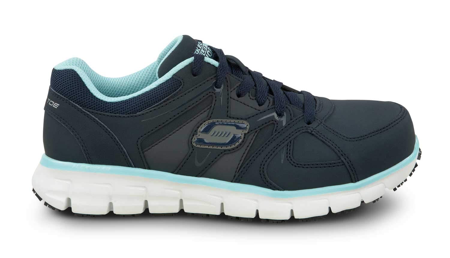 Skechers Work Jackie Women's Safety Shoes - Navy/Aqua, Aluminum Alloy Toe, EH Certified for Electrical Hazard Protection | Perfect for Construction, Warehouse & Industrial Work Environments
