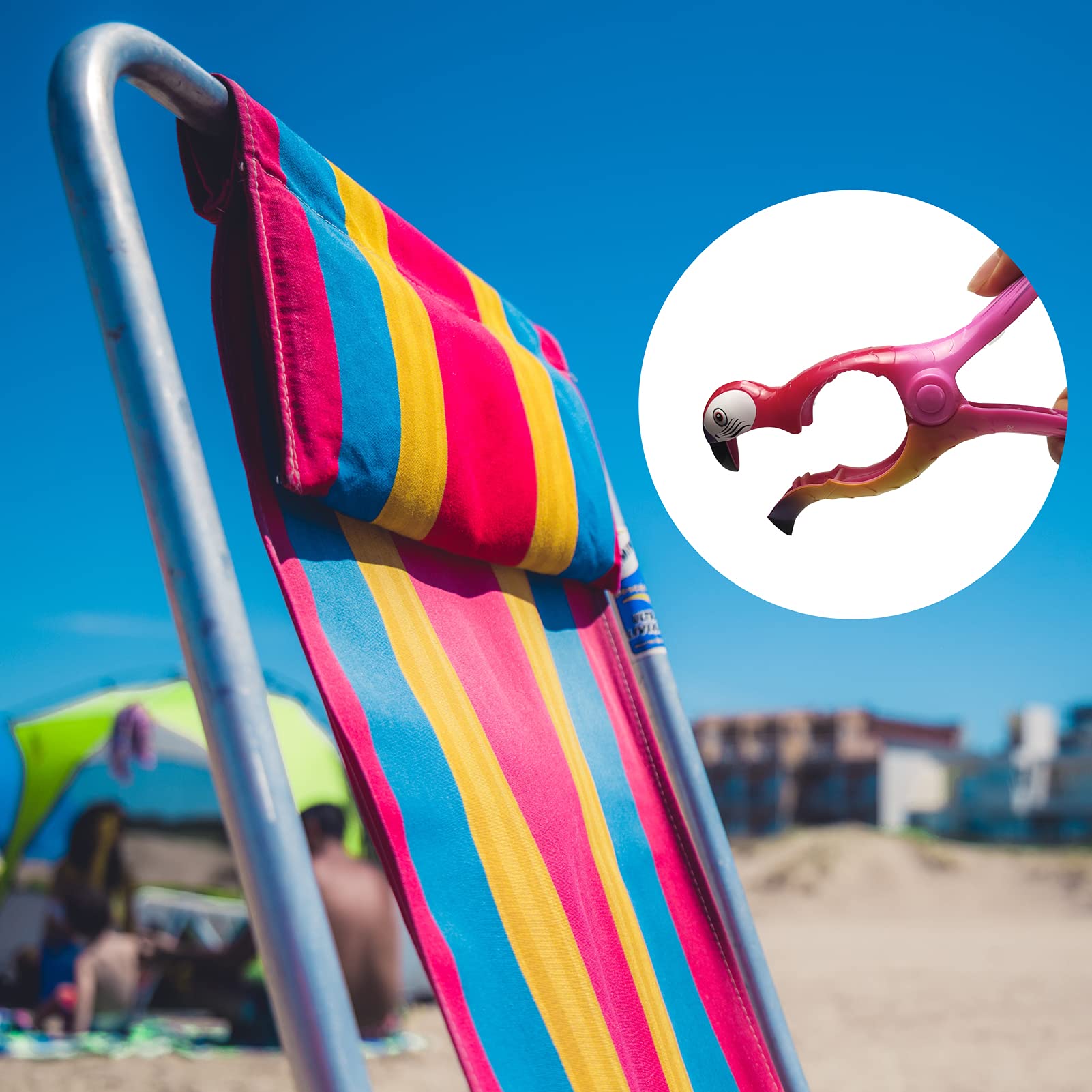 6-Piece Beach Towel Clips Set - Flamingo & Parrot Design Flip Flop Towel Holders - Perfect Size for Pool Loungers, Blankets & Chairs - Great for Beach, Poolside & Vacation Use