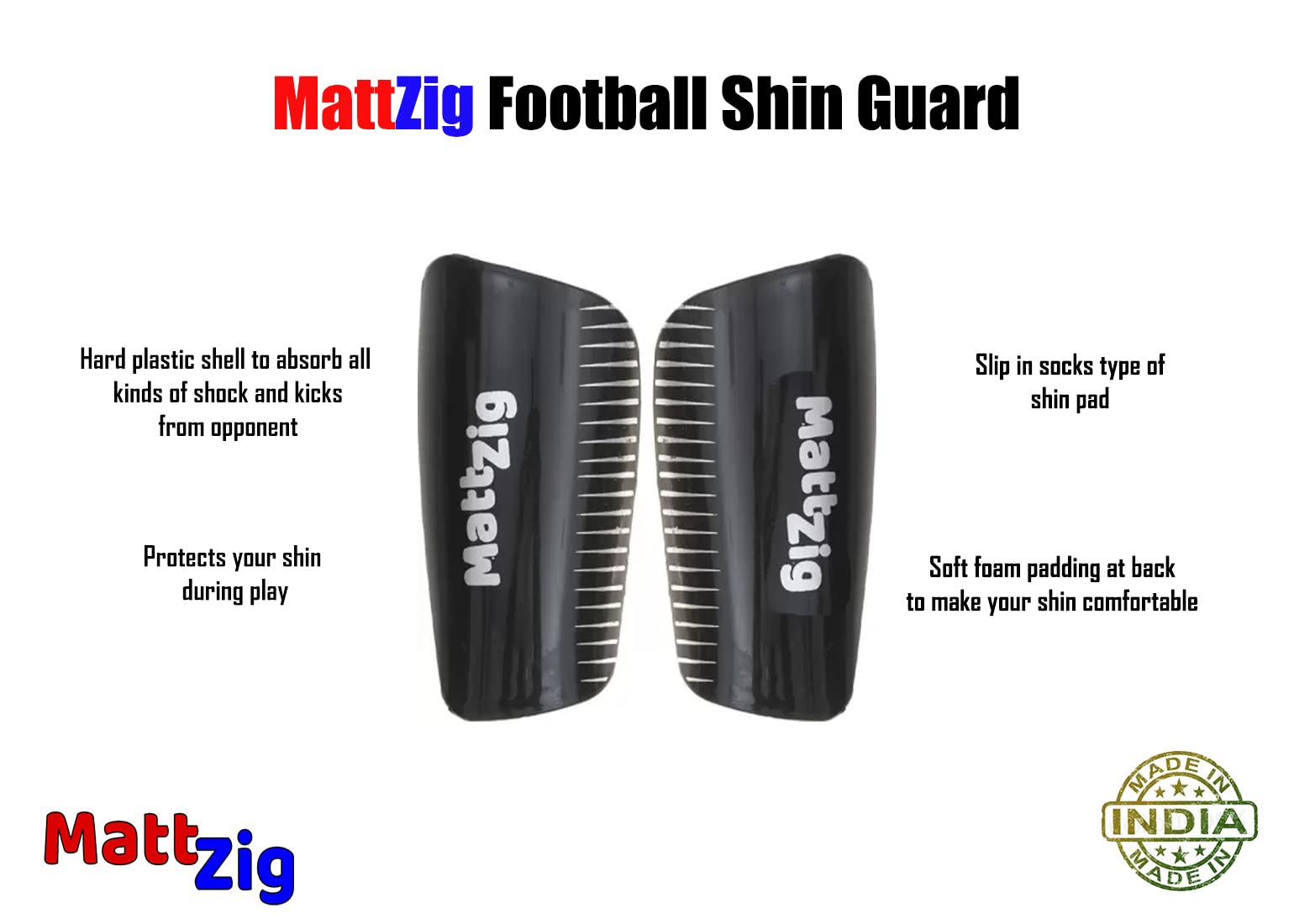 MattZig Indian Pro Football Kit - Black Football Socks & Shin Guards Set for Soccer Players | Perfect for Training, Matches & Team Sports