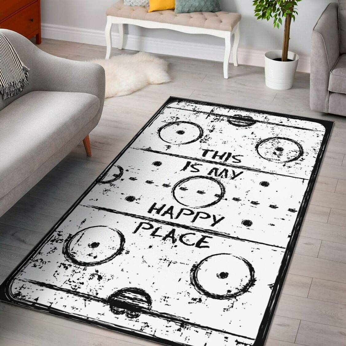 Premium Ice Hockey Rink Draw Rug - Non-Slip Practice Mat for Home & Training - Perfect for Kids, Beginners & Hockey Enthusiasts - Great for Living Room, Basement & Garage Use
