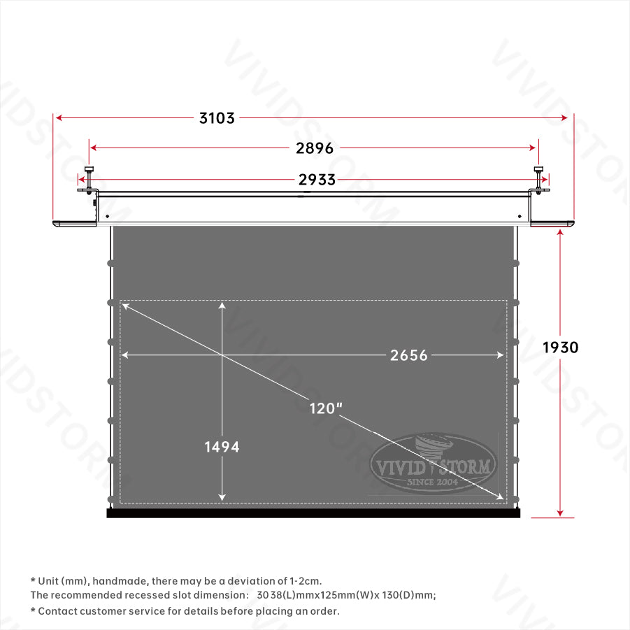 VIVIDSTORM PHANTOM Recessed Ceiling Motorized Tension ALR Projector Screen - 120