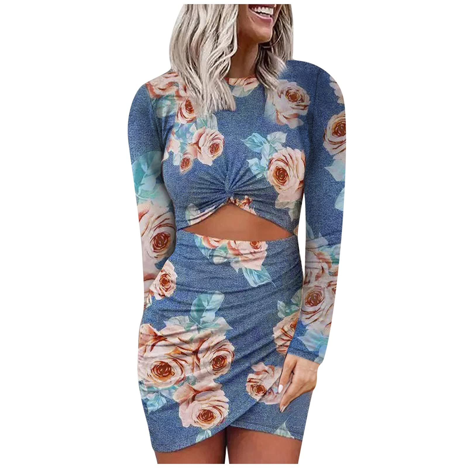 NBSLA Women's Long Sleeve Hollow Out Wrap Midi Dress - Slim Fit Western Style Evening Gown for Club, Party & Special Occasions