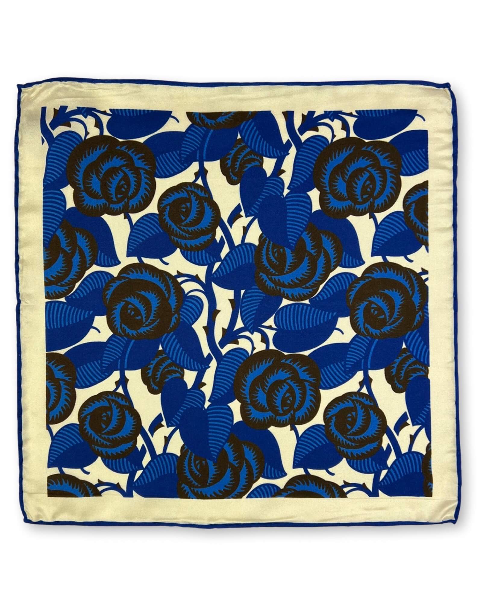 DÉCLIC Tuck Floral Pocket Square - Blue Silk Handkerchief for Men's Suit | Wedding, Prom, Formal Events Accessory