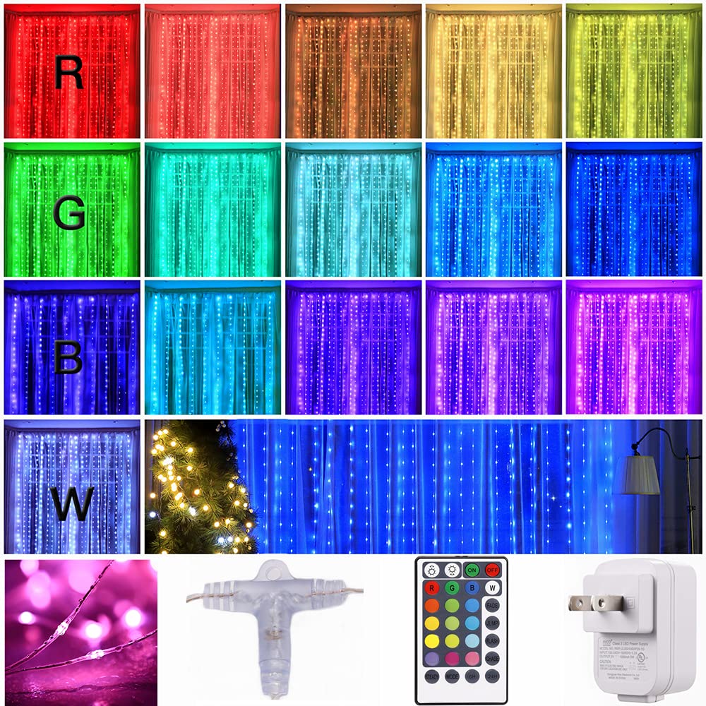 Krislait 250 LED Color Changing Curtain Lights with Remote - RGB Plug-in Fairy Twinkle Lights for Bedroom, Window & Wall Decor | Perfect for Christmas, Wedding, Party, Holiday & Outdoor Pergola, Patio, Gazebo & Tree Lighting