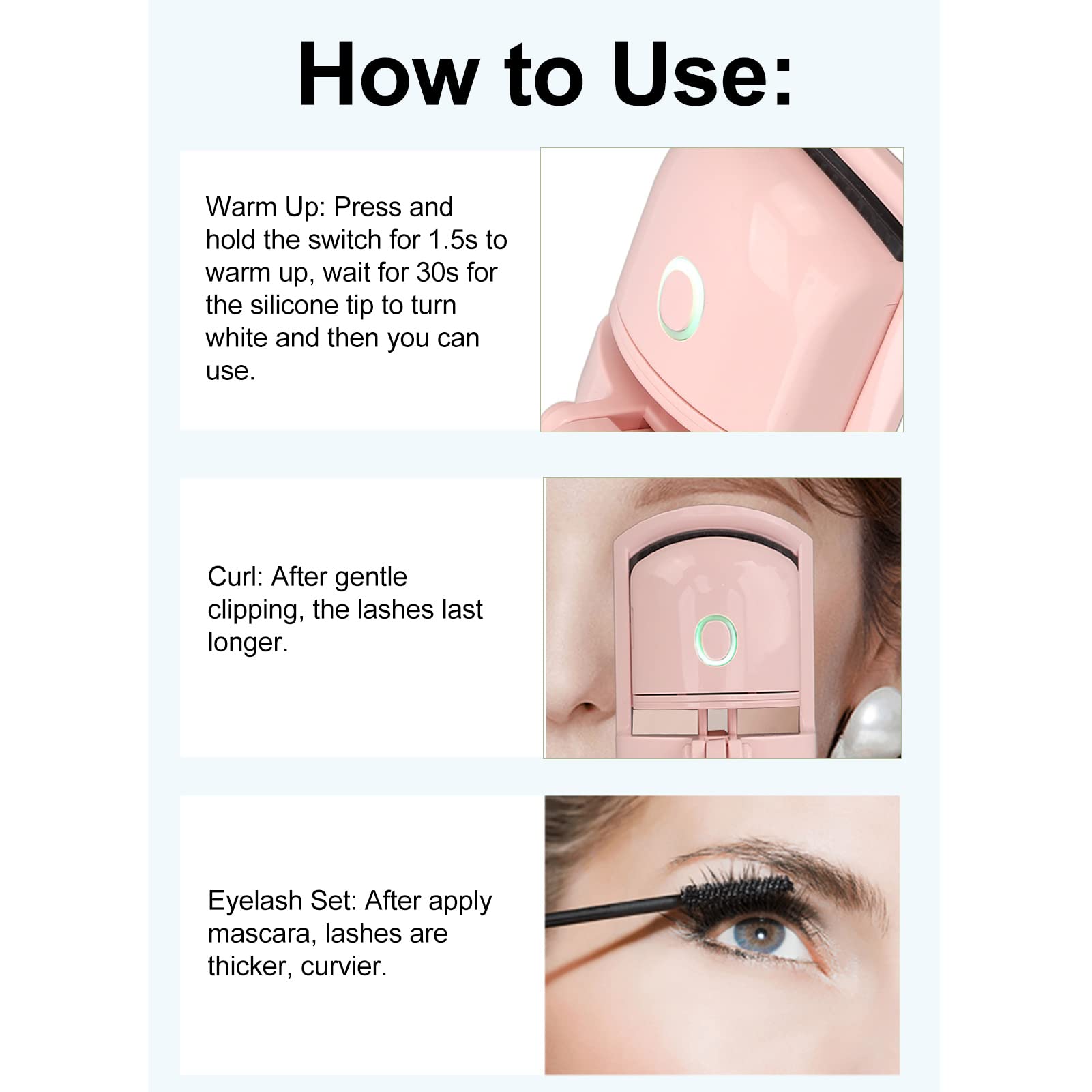 EXCLUZO Electric Eyelash Curler Machine - Lightweight & Space Saving with 2 Temperature Settings for Perfect Lashes | At-Home Eyelash Styling Tool for Women | Great for Daily Makeup, Special Occasions & Travel