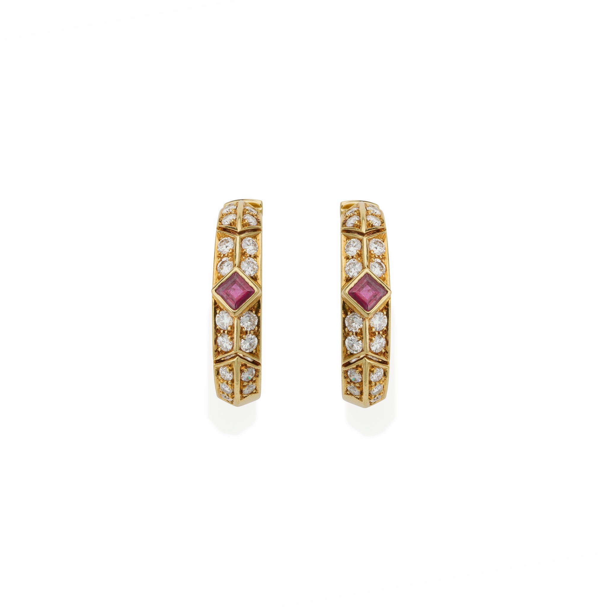 Van Cleef & Arpels 18K Gold Ruby & Diamond Hoop Earrings for Women - Luxury Vintage Jewelry Gift for Anniversary, Wedding & Special Occasions