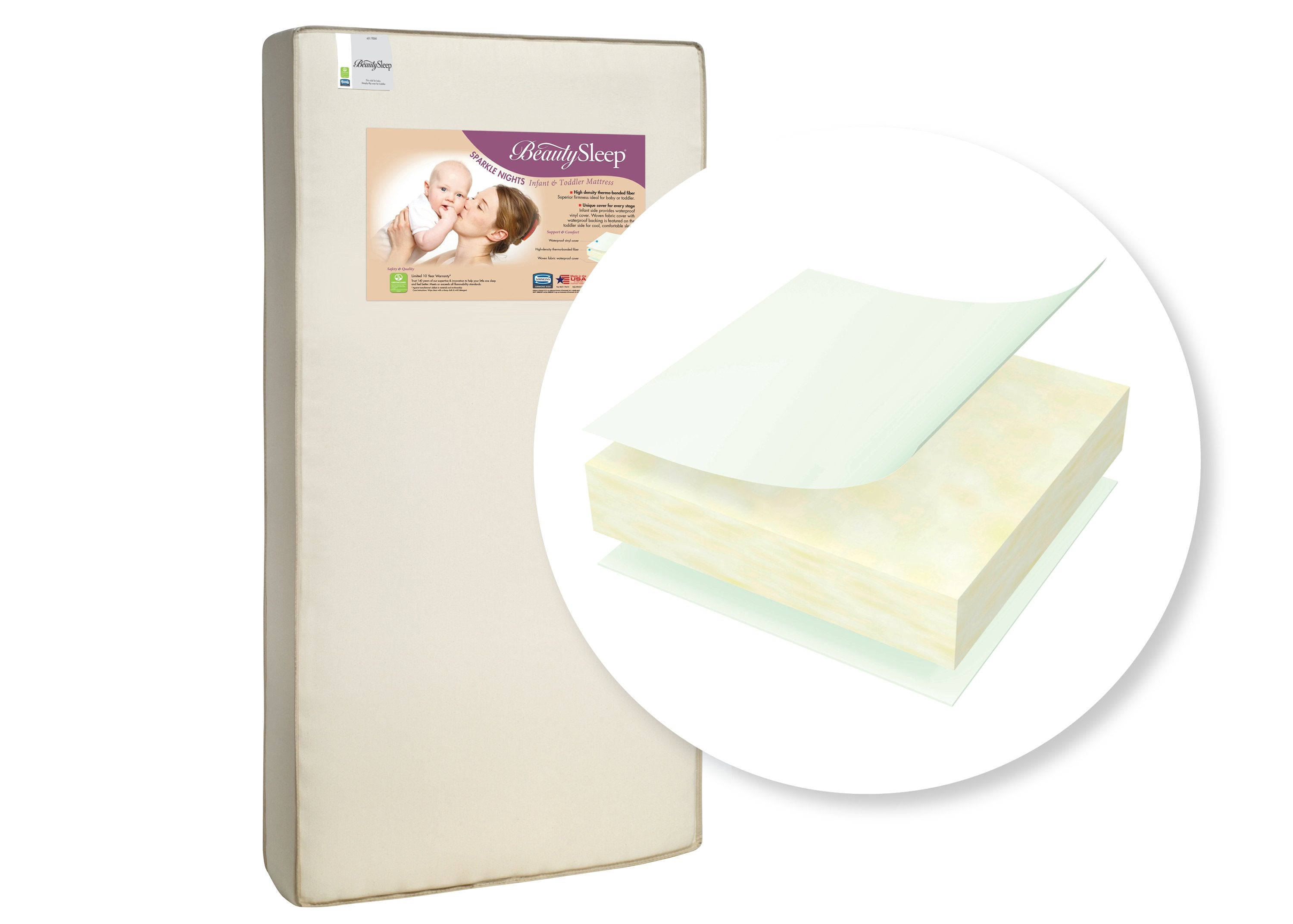 BeautySleep® Sparkle Nights Crib & Toddler Mattress - Waterproof, Hypoallergenic Baby Mattress for Newborns & Infants - Perfect for Nursery, Daycare & Travel Use