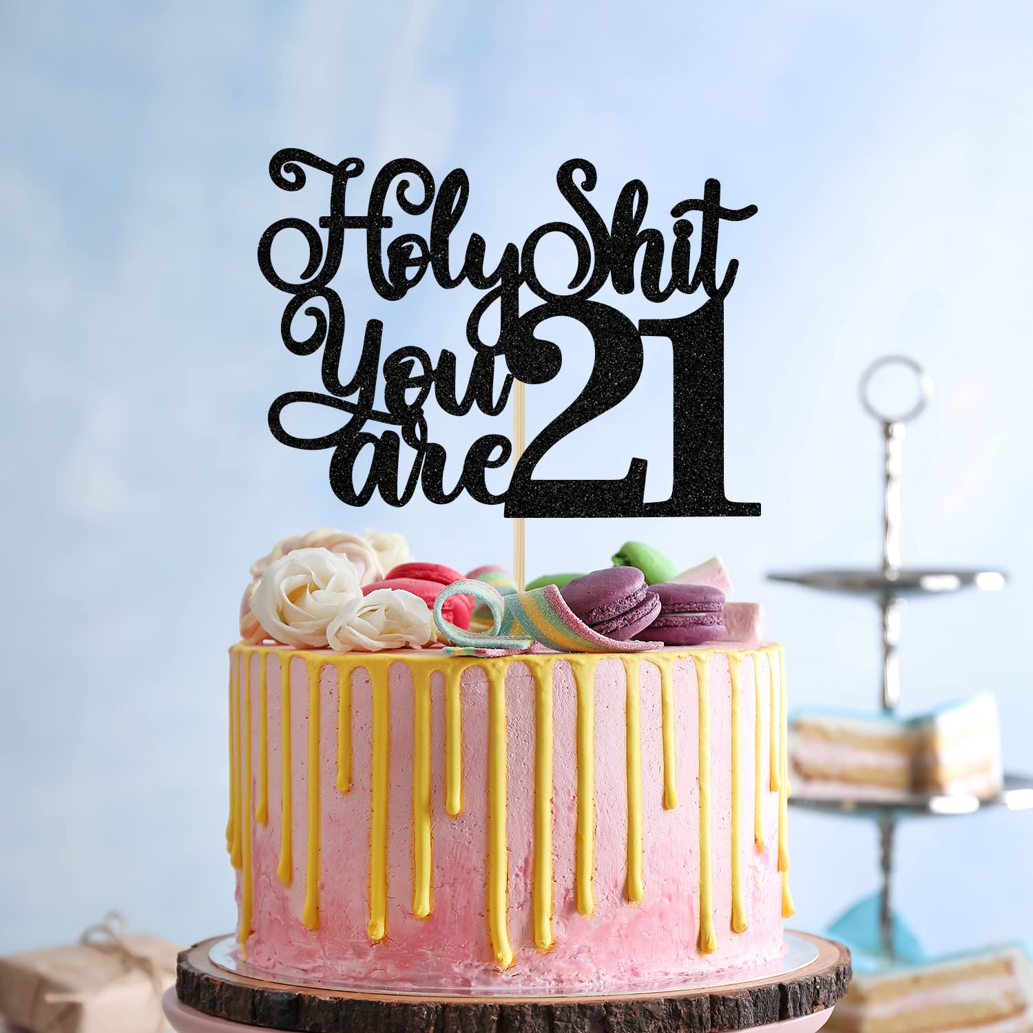 21st Birthday Cake Topper - Black Glitter Fake ID Themed Decor | Funny Bye Bye/Rip Fake ID Cake Decoration for Him & Her | Perfect for 21st Birthday Parties & Milestone Celebrations