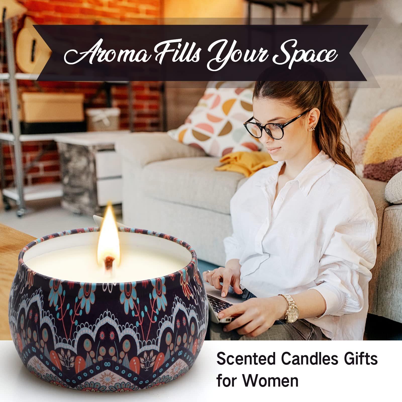 Lavender Scented Candles Gift Set - 4 Pack Aromatherapy Candles with 8% Essential Oils for Stress Relief & Relaxation - Perfect Birthday, Anniversary Gifts for Women, Girlfriend, Mom & Teacher - Ideal for Home Spa, Yoga & Meditation Sessions