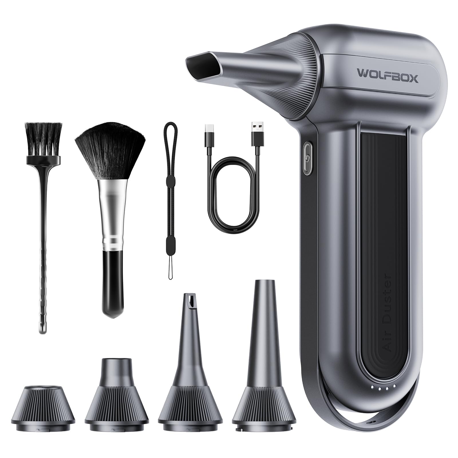 WOLFBOX MF100 Electric Air Duster - 150,000 RPM Super Powerful Cordless Rechargeable Blower with Brushless Motor | 3-Speed Adjustable Dust Blaster for Computer Cleaning, Keyboard Maintenance, Car Detailing & Home Use