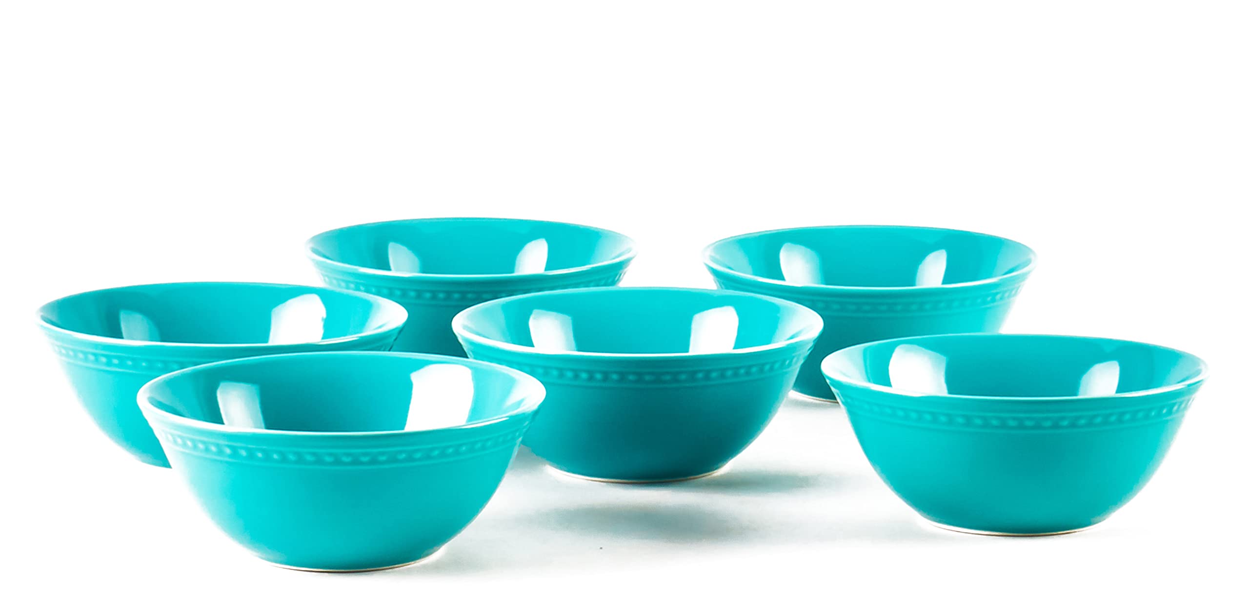 Premium Pearl Dots Stoneware Dinnerware Set - 42 Piece Turquoise Dinner Plates, Bowls & Mugs - Elegant & Durable Ceramic Tableware for Everyday Dining, Entertaining & Restaurant Use