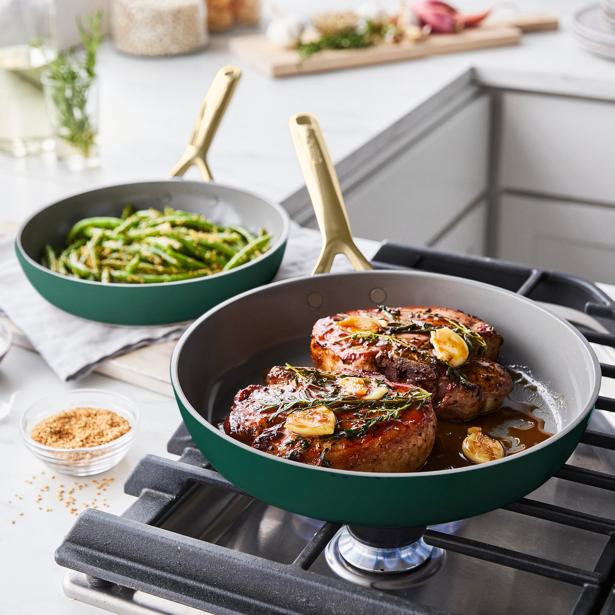 GP5 Colors Ceramic Nonstick 11-Piece Cookware Set with Champagne Handles | Rain Forest Green - Durable & Eco-Friendly Pots and Pans for Everyday Cooking, Baking & Frying - Perfect for Home Kitchen, RV & Camping