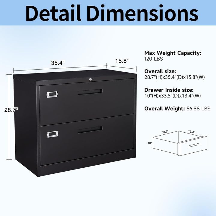 2-Drawer Metal Lateral File Cabinet with Lock - 29