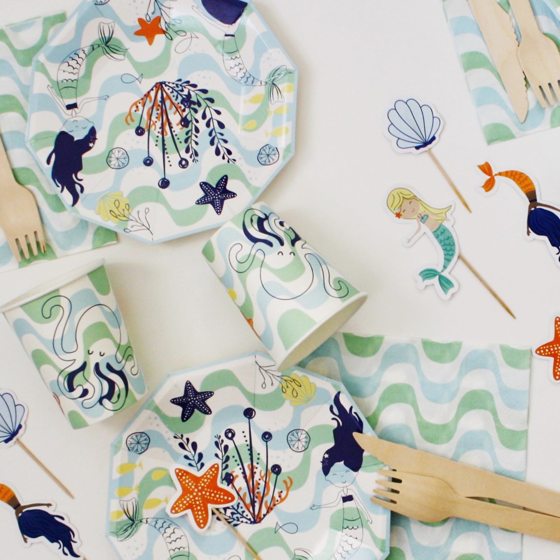 Mermaid Birthday Party Plates (Pack of 8) - Under the Sea Themed Paper Plates for Kids, Beach Party, Ocean Theme Celebration - Pastel Light Blue Mint Boho Style Disposable Plates for Pool Parties, Baby Showers & Summer Gatherings