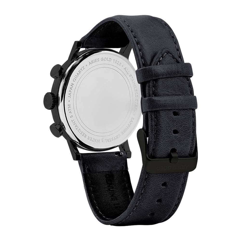 ARIES GOLD URBAN JOURNEY G 1025 BK Men's Black Leather Strap Watch - Stylish Casual & Business Timepiece for Everyday Wear