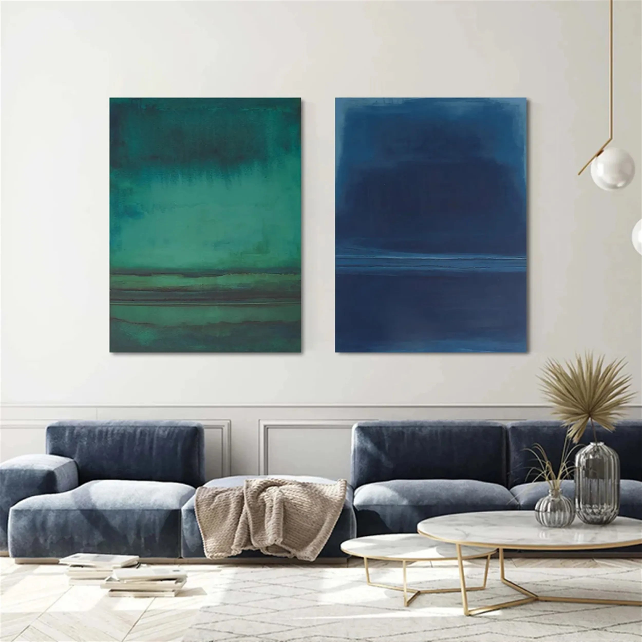 Abstract Blue and Green Canvas Art Set of 2 - Modern Wall Decor for Living Room, Bedroom & Office - BG053